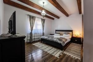a bedroom with a bed and a tv in a room at Casa Brutarului Crit in Criţ