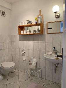 a bathroom with a toilet and a sink at Ferienwohnung Firnhaber - Nieder Seifersdorf Oberlausitz in Nieder Seifersdorf