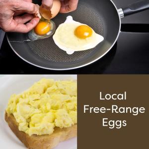 two pictures of eggs being fried in a frying pan at Sive Budget Accommodation in Cahersiveen