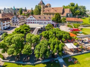 an aerial view of a town with trees and buildings at Hotel Rotes Kreuz in Arbon