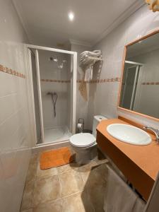 a bathroom with a shower and a toilet and a sink at Posada de Seña in Seña +39 photos