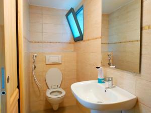 a bathroom with a toilet and a sink and a window at Camping Grondola - FedericoFarm in Pontremoli