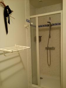 a shower with a glass door in a bathroom at UN AIR MOULINOIS in Moulins