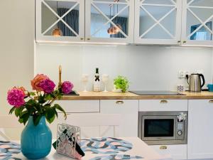 Kuchyňa alebo kuchynka v ubytovaní Apartament Jantarowe Zacisze Blue