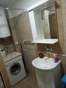 a bathroom with a sink and a washing machine at Apartman Nikolic in Bor