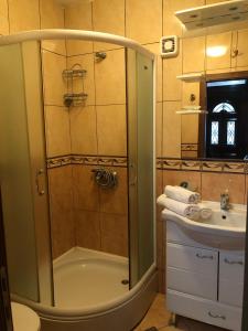 W łazience znajduje się prysznic i umywalka. w obiekcie Apartments Klakor w mieście Tivat
