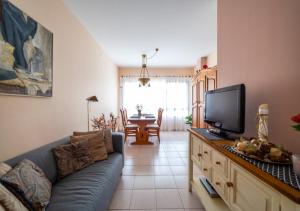 ein Wohnzimmer mit einem Sofa und einem Flachbild-TV in der Unterkunft Apartamento Sol y Mar in Tazacorte