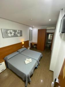 Habitación de hotel con 2 camas y TV en Hostal Drassanes, en Barcelona