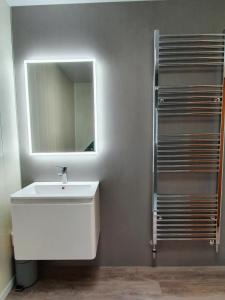 a bathroom with a sink and a mirror at Doric House in Inverness