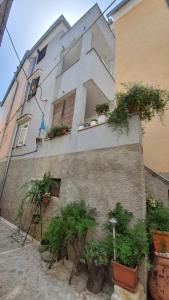 um edifício com vasos de plantas ao lado em Franceska apartmani em Cres