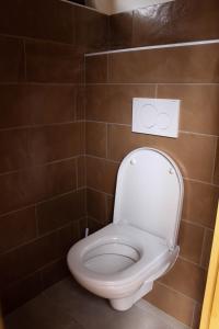 a bathroom with a white toilet in a room at Chaty U Cvrků in Orlík
