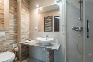 シュツァブニツァにあるWilla Śnieżynkaのバスルーム(洗面台、トイレ、鏡付)