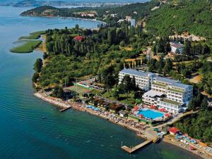 an aerial view of a resort on the water at Hotel Granit in Ohrid