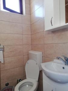 a bathroom with a toilet and a sink at Trpejca Holiday Home in Trpejca