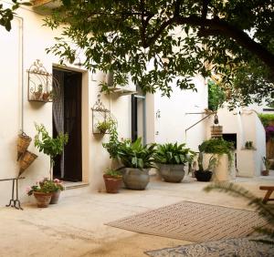 a courtyard with potted plants in front of a building at B&B del Giglio in Cefalù