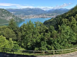 - une vue sur le lac depuis la montagne dans l'établissement Casa Sabrina, à Pugerna