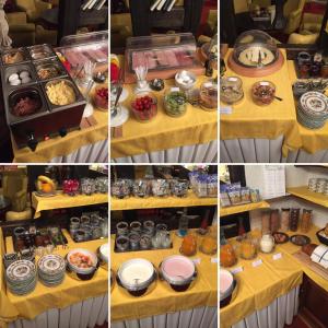 a collage of pictures of a table with food at Hotel Adonis in Zermatt