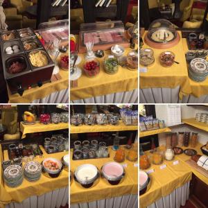 uma colagem de imagens de uma mesa com comida em Hotel Adonis em Zermatt mais 37 fotografias
