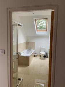 a bathroom with a tub and a toilet and a sink at The Loft in Kilmessan