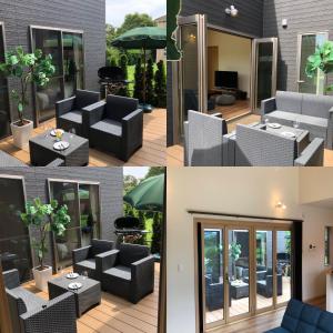 a collage of photos of a patio with chairs and tables at KAI Ichinomiya in Ichinomiya