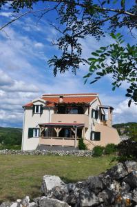 a house in a field with a tree at Apartmani Carnizza in Ražanac