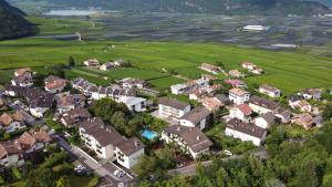 an aerial view of a village with houses and trees at Hotel Pension Rechtenthal in Termeno