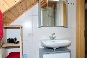 bagno con lavandino e specchio di Ferienwohnung Wieserberg a Dellach
