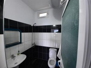 La petite salle de bains est pourvue de toilettes et d'un lavabo. dans l'établissement Flower Hill, à Vlorë