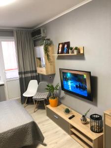 Una sala de estar con un televisor en la pared. en НОВАЯ КРАСИВАЯ квартира., en Cherkasy 53 fotos más
