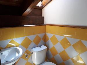 La salle de bains est pourvue de toilettes et d'un lavabo. dans l'établissement Albergue A'Noguera, à Castiello de Jaca