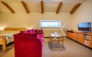 Televízia a/alebo spoločenská miestnosť v ubytovaní Hotel Dynamic