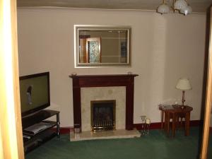 a living room with a fireplace and a television at RoSE COTTAGE THREE BEDROOM HOUSE WITH PARKING in Carsphairn