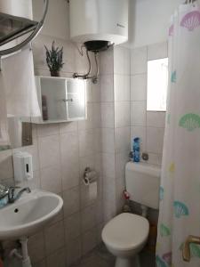 a small bathroom with a toilet and a sink at Apartments Viking in Split