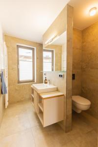 a bathroom with a sink and a toilet at Ferienwohnungen Noah zu Erfurt in Erfurt