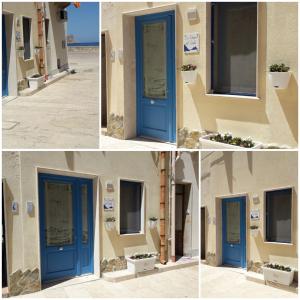 a collage of four pictures of a blue door at La Dimora Del Vento in Marettimo