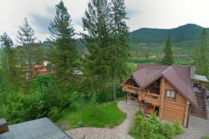 an overhead view of a log cabin in the woods at Drin-lux in Slavske