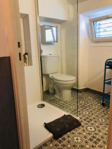 een badkamer met een toilet en een glazen douche bij Central charming and cozy in old town sustainable in Nice