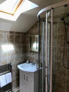 een badkamer met een wastafel en een douche bij The Golden Fleece in Chard