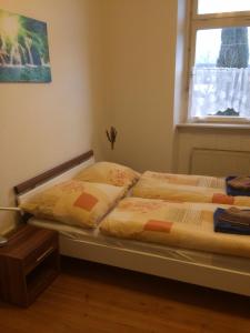 2 nebeneinander sitzende Betten in einem Schlafzimmer in der Unterkunft Pension Lefebvre in Weil am Rhein