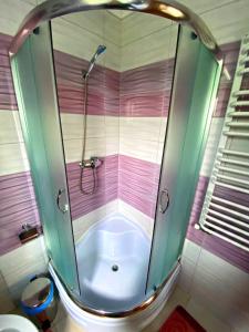 a bathroom with a shower with a tub at Під Магурою in Vorokhta