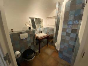 ein kleines Badezimmer mit Waschbecken und Spiegel in der Unterkunft Werfkelder aan de Oudegracht in Utrecht