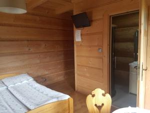 コシチェリスコにあるDworek na Klinieの木製の部屋(ベッド1台、テレビ付)