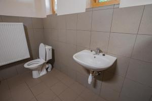 La salle de bains est pourvue de toilettes et d'un lavabo. dans l'établissement Chata Hlboké, à Bojnice