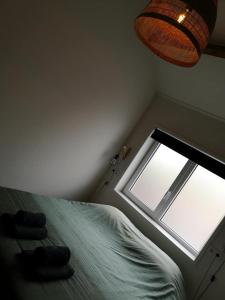 a bedroom with a bed and a window at Studio Zwin 9 in Zoutelande