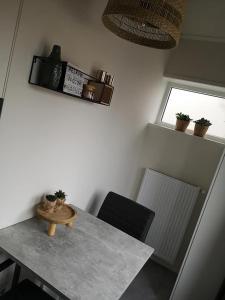 una mesa y una silla en una habitación en Studio Zwin 9 en Zoutelande