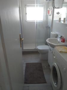 a bathroom with a toilet sink and a washing machine at Veronika in Drvenik Veli