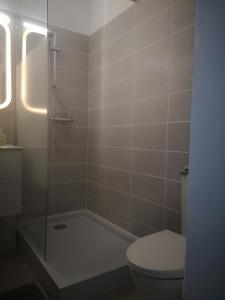 a bathroom with a tub and a toilet and a shower at ESCALE AU GRAU DU ROI in Le Grau-du-Roi