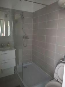 a bathroom with a shower and a toilet at ESCALE AU GRAU DU ROI in Le Grau-du-Roi
