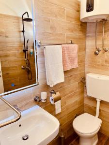 ein Badezimmer mit einem weißen WC und einem Waschbecken in der Unterkunft apartment Elena in Okrug Donji