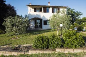 een huis op een heuvel met bomen ervoor bij Agriturismo Il Fontanile in Marsiliana